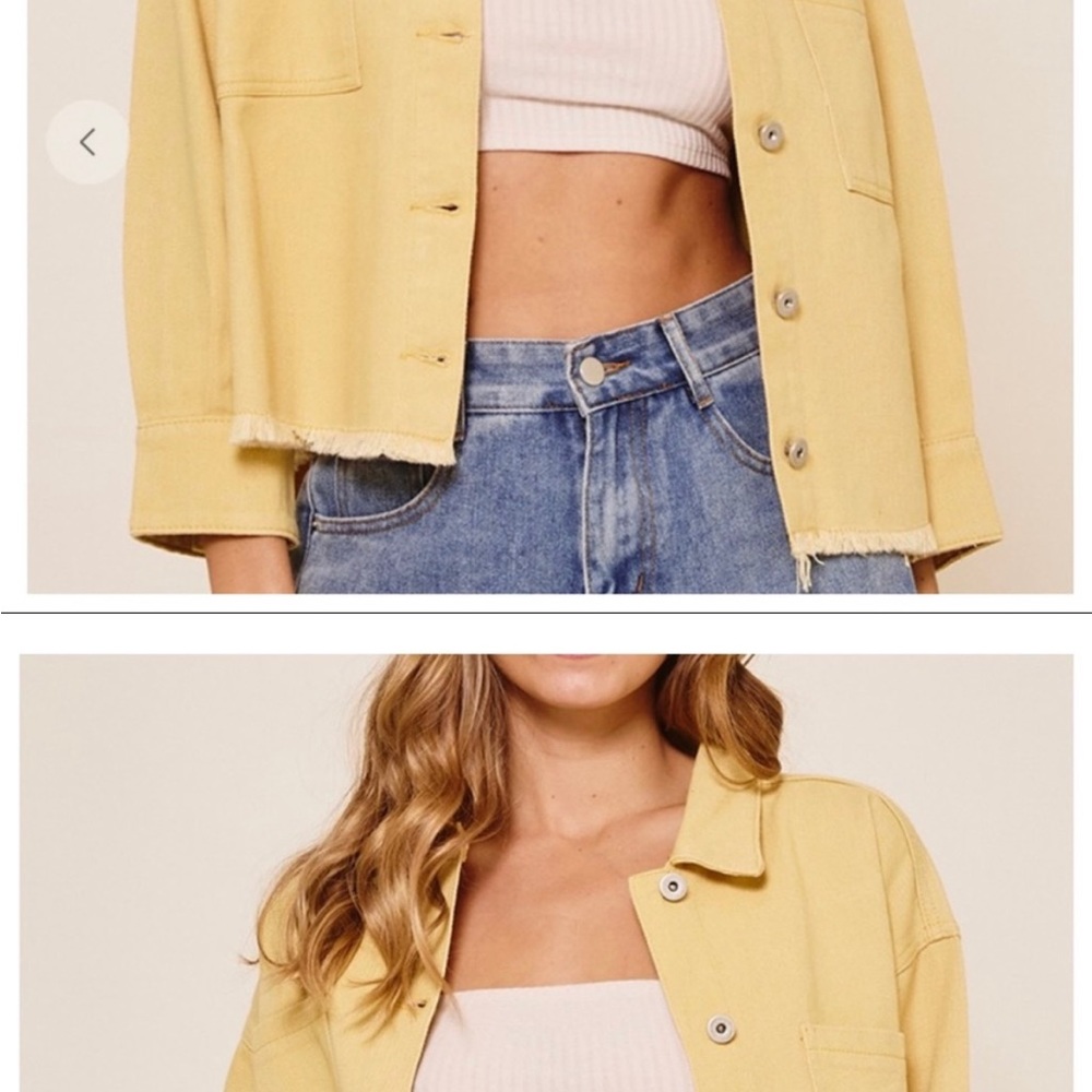 Women's Cropped Yellow Button-Front Jacket - Picture 3 of 5